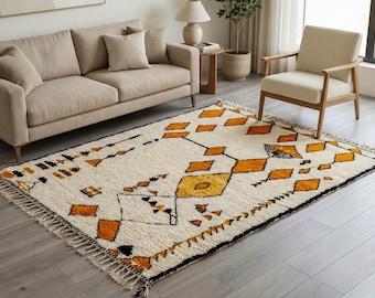 Mustard Beni Ourain Rug, Moroccan Wool Berber Shag Area Rug, Custom Size