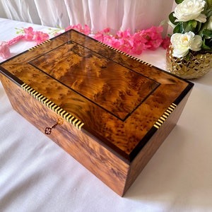 Jewelry Box Wood Burl, Handmade Jewelry Box with lock 12&quot;x8&quot; ,Moroccan Wooden Jewelry Box, Moroccan Handmade Solid Thuya wood jewellry Box
