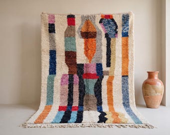 Colorful Moroccan Wool Rug, Handmade Berber Carpet, Abstract Boho Area Rug