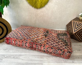 大型ベルベルキリムプーフ 24インチ×47インチ – モロッコヴィンテージ