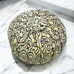 Moroccan Floor Pouf – Artisan Leather Ottoman for Living Room Decor, Vintage-Inspired Seat Cushion,Moroccan Pouf Cover, Morocco Pouffe