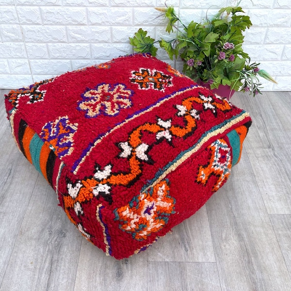 Kelim Quadrat Ottoman Kissenbezug Pouf - Berber Marokkanisches Bodenkissen - Sitzkissen - Sessel - Sofakissen