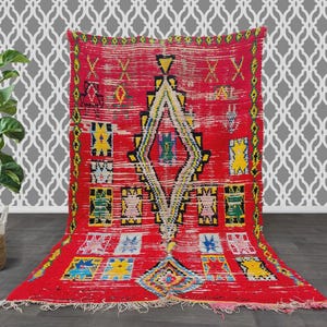 Vintage Marokkanischer Teppich Flach 5X8 - Authentischer Berber Boujad Teppich - Handgemachter Alter Marokkanischer Teppich