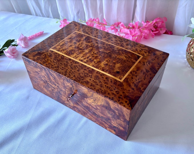 Large handmade wooden jewelry box made of thuya burl wood 12x8 jewelry