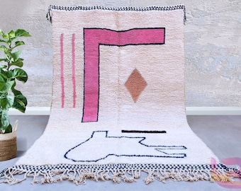 Pink Beni Ourain Rug Handmade Moroccan Wool Abstract Berber Shag Custom Size