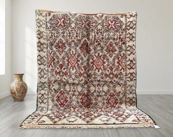 Vintage Moroccan Berber Rug 6x9 FT– Handmade Wool Carpet, Tribal Geometric Design, Boho Living Room Decor
