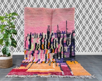 Ready to Ship Azilal Moroccan Rug 5.6x9.1 ft – Handmade Wool Berber Carpet – Colorful Boho Area Rug – Artistic Tribal Design