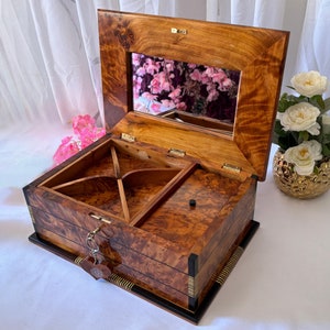 luxury jewelry box large With Mirror 12x8in, Jewelry Box With Two Storage level,jewelry Organizer,Handmade Jewelry Box with lock,Storage Box