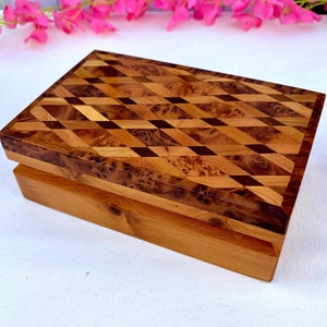 Handcrafted Thuya Burl Wooden Jewelry Box -Handmade Small Jewelry Box 8x5in ,Decorative Storage Box For Women, Solid Thuya wood jewellry Box