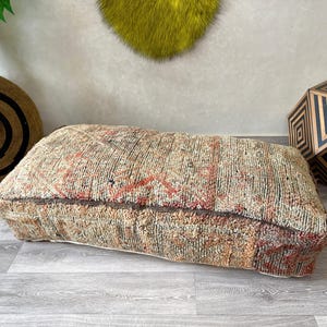 Large Vintage Moroccan Kilim Pouf 24x47 – Boho Floor Cushion Cover, Handwoven Berber Rug Ottoman for Living Room & Home Decor (Unstuffed)