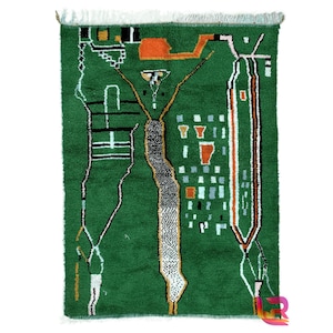 Luxury Green Beni Ourain Rug – Moroccan Berber Wool Rug – Custom Handmade Area Rug –Vintage Tribal Decor - Custom green rug - Wool rug