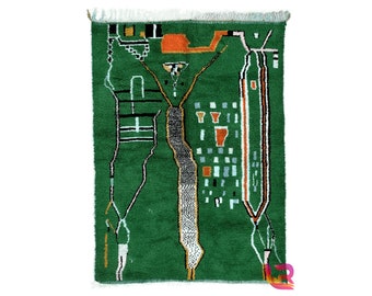 Luxury Green Beni Ourain Rug – Moroccan Berber Wool Rug – Custom Handmade Area Rug –Vintage Tribal Decor - Custom green rug - Wool rug