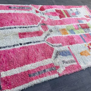 Moroccan beni ourain rug 6X8, Pink Berber rug ,Moroccan rug 5.6 FT x 8.3 FT, handmade rug ,beni ourain rug,area rug image 2