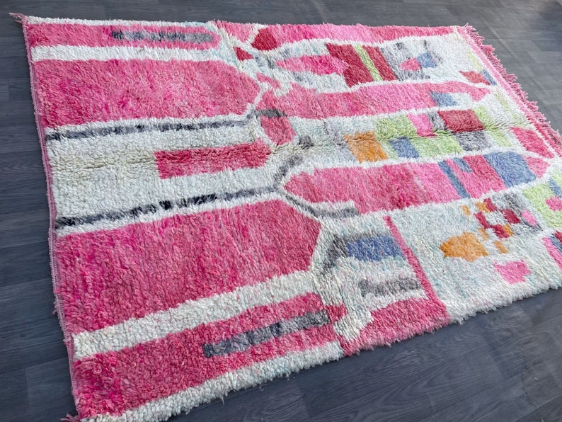 Moroccan beni ourain rug 6X8, Pink Berber rug ,Moroccan rug 5.6 FT x 8.3 FT, handmade rug ,beni ourain rug,area rug image 2