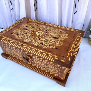 22&quot;x14&quot; Large Handmade Wooden Jewelry Box Made Of Thuya Burl Wood ,jewelry box large With Mirror,Memory Box,Storage Box For Women,Gift Box