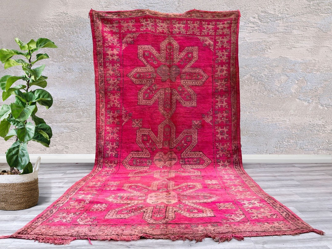 Pink Arabic Rug Stunning Pink Vintage 6.3 FT X 12.8 FT Moroccan Rug - Berber Rug - Area ...