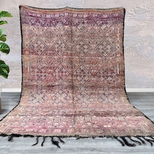 Moroccan vintage boujad rug 6.0 FT x 8.9 FT- Old Authentic Handmade moroccan Rug - Old Berber carpet 6x9- Moroccan Rug - Boujad Rug