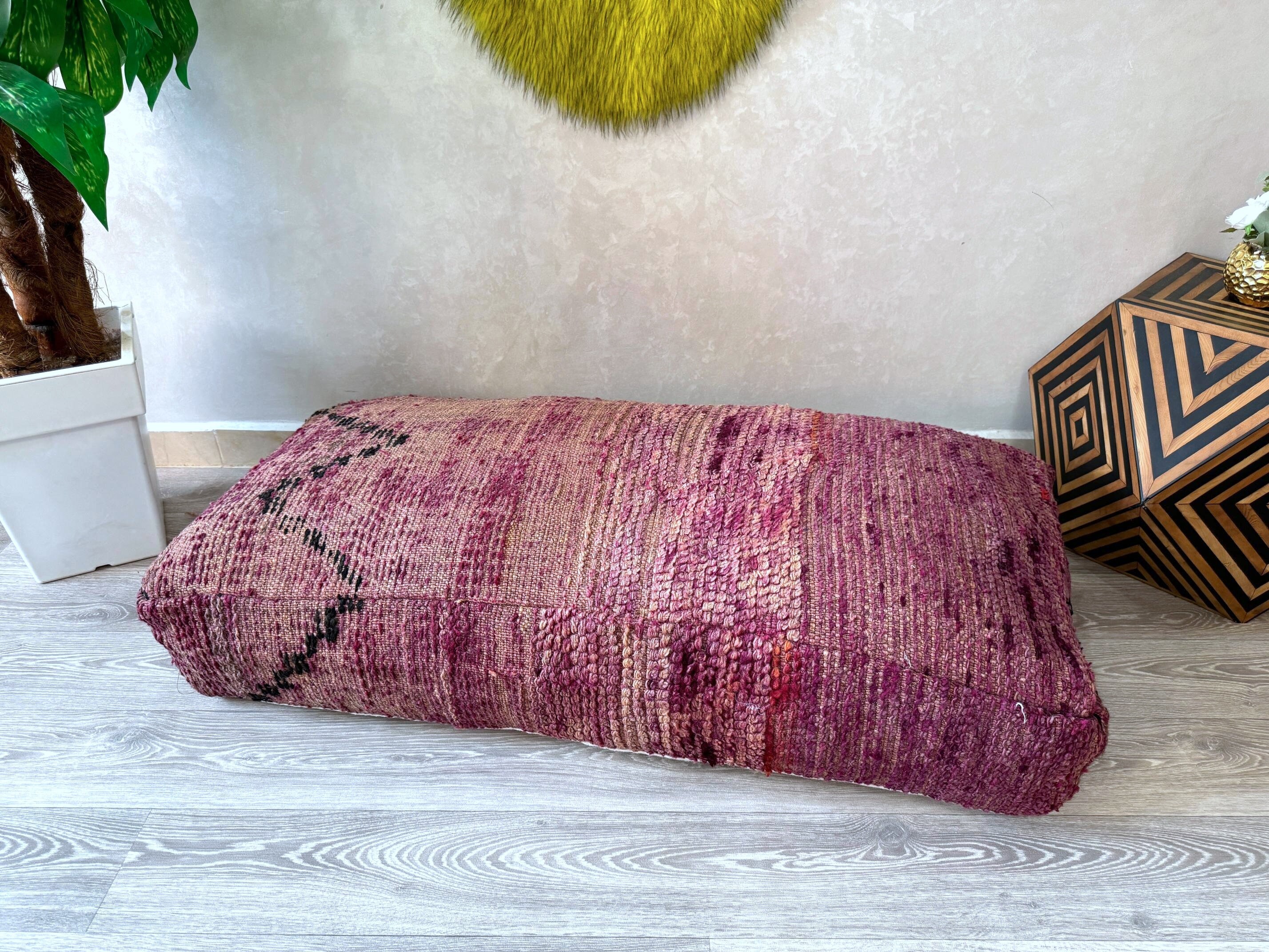 Moroccan Floor Cushion 24”x47” – Large Vintage Kilim Ottoman Pouf