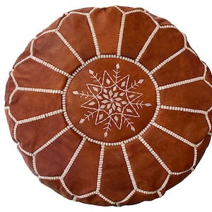 MOROCCAN POUF, Moroccan Leather Pouf Ottoman Moroccan Floor Pillow Cushion, Morocco Pouffe -Handmade Brown Leather Pouf