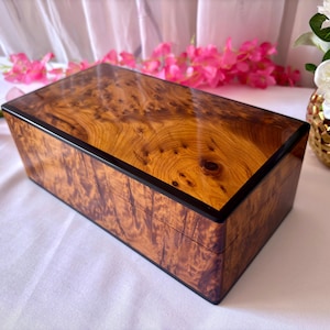 Jewelry Box Wood Burl 10&quot;x5&quot;,Handmade Jewelry Box lockable wooden burl box,Handmade Solid Thuya wood Burl jewellry Box,Jewelry Box for Women