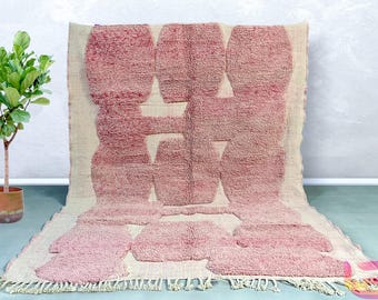 Handmade Pink Moroccan Berber Rug - Vintage 90s Geometric Wool Carpet, Boho Beni Ourain Area Rug for Living Room or Bedroom Deco