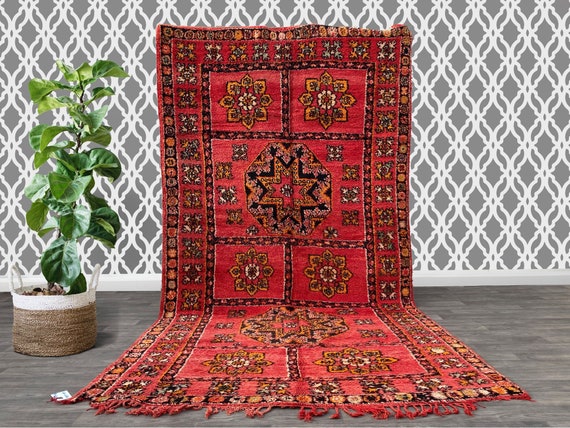 Moroccan Vintage Rugs 6x12 Ft Handmade Beni Ourain Carpet Red Moroccan Rug Vintage Wool Rug berber Red Rug Moroccan Area Rug tribal Rug. Etsy