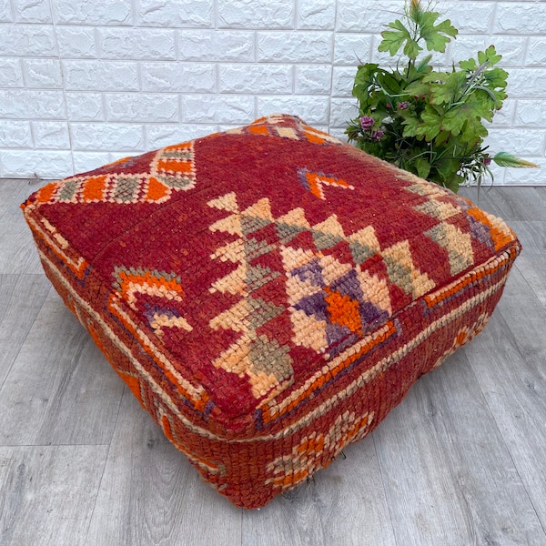 Fabelhaftes Bodenkissen - Kilim Pouf - Handgefertigt aus Boujad Teppich - Berber Marokkanisches Bodenkissen - Sitzkissen - Sessel - Sofakissen