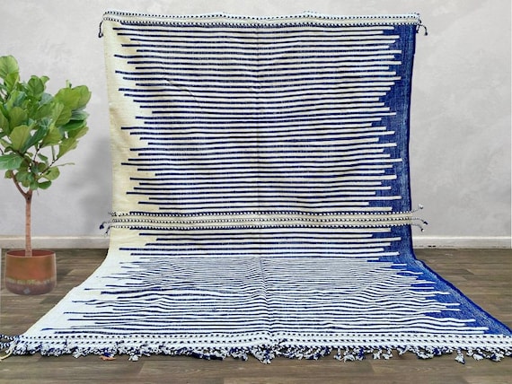 GORGEOUS KILIM RUG - Blue and White Rug - Flat Area Rug - Kilim Woven Rug - Custom Blue flatweave Rug - Moroccan Kilim Rug