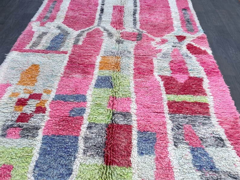 Moroccan beni ourain rug 6X8, Pink Berber rug ,Moroccan rug 5.6 FT x 8.3 FT, handmade rug ,beni ourain rug,area rug image 4