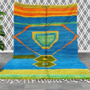 Authentic Moroccan rug  6.7 FT x 9.5 FT-  Moroccan Boujad Rug - Berber tribal rug -Handmade Old Moroccan Rug 7X9- Berber carpet