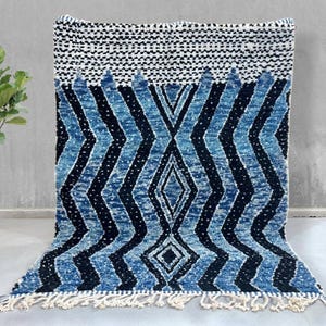 Moroccan rug, handmade beni ourain rug, Blue Moroccan rug, Custom made rug, Berber area rug, tapis marocain, wool rug, large area rug
