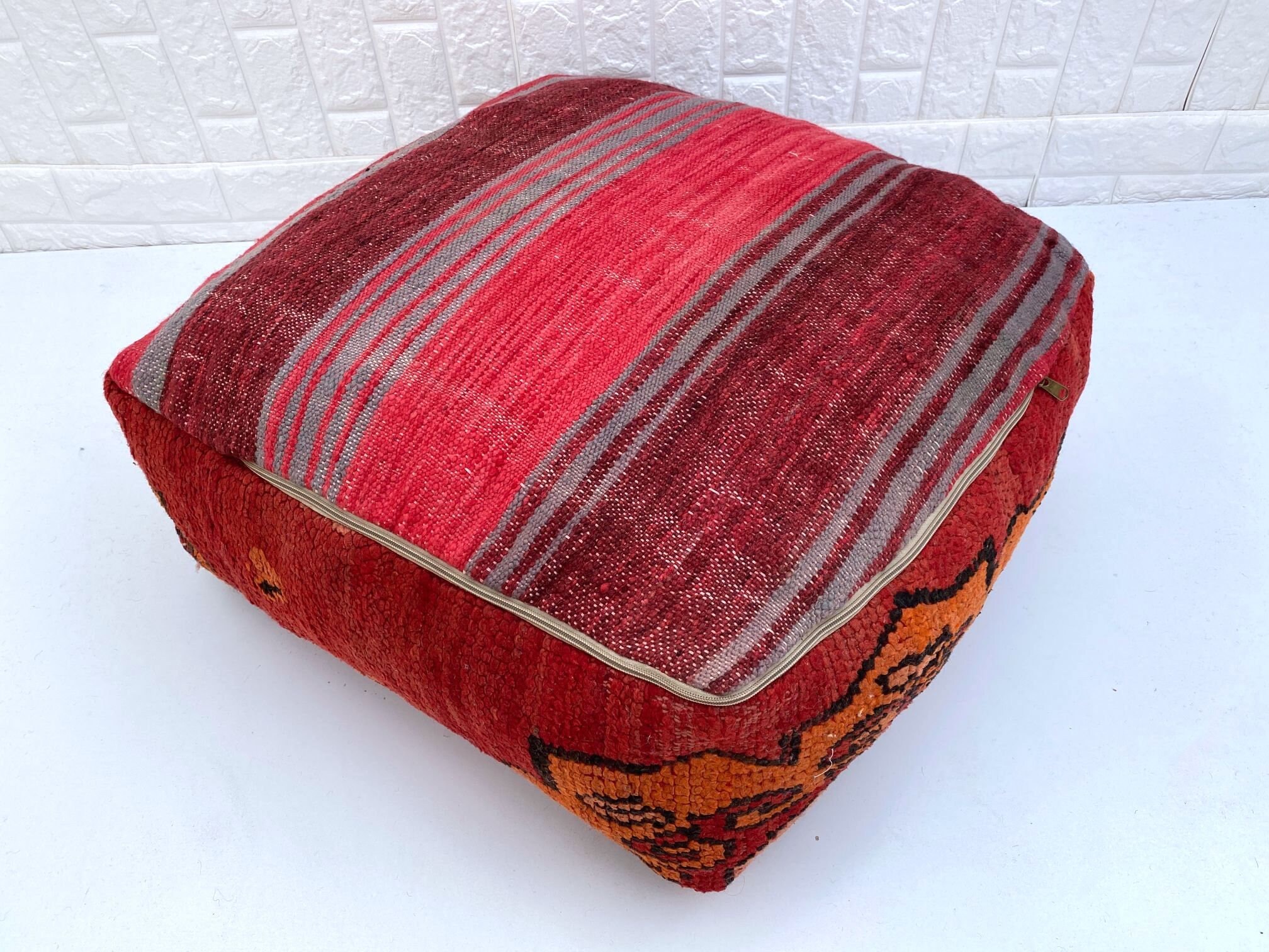 Almohada roja funda de puf marroquí otomana almohada Boho | Etsy
