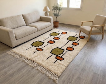 Beni Ourain Rug – Handmade Moroccan Wool Rug, Colorful Geometric Berber Design