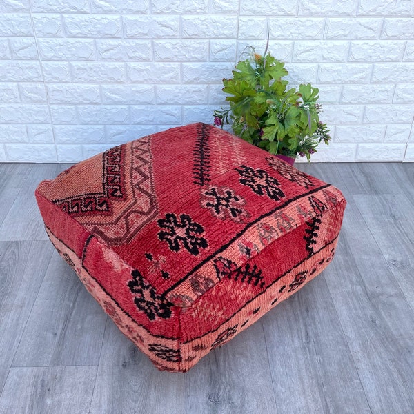 Traumhaftes Bodenkissen - Kilim Pouf - Handgefertigt aus Boujad Teppich - Berber Marokkanisches Bodenkissen - Sitzkissen - Sessel - Sofakissen