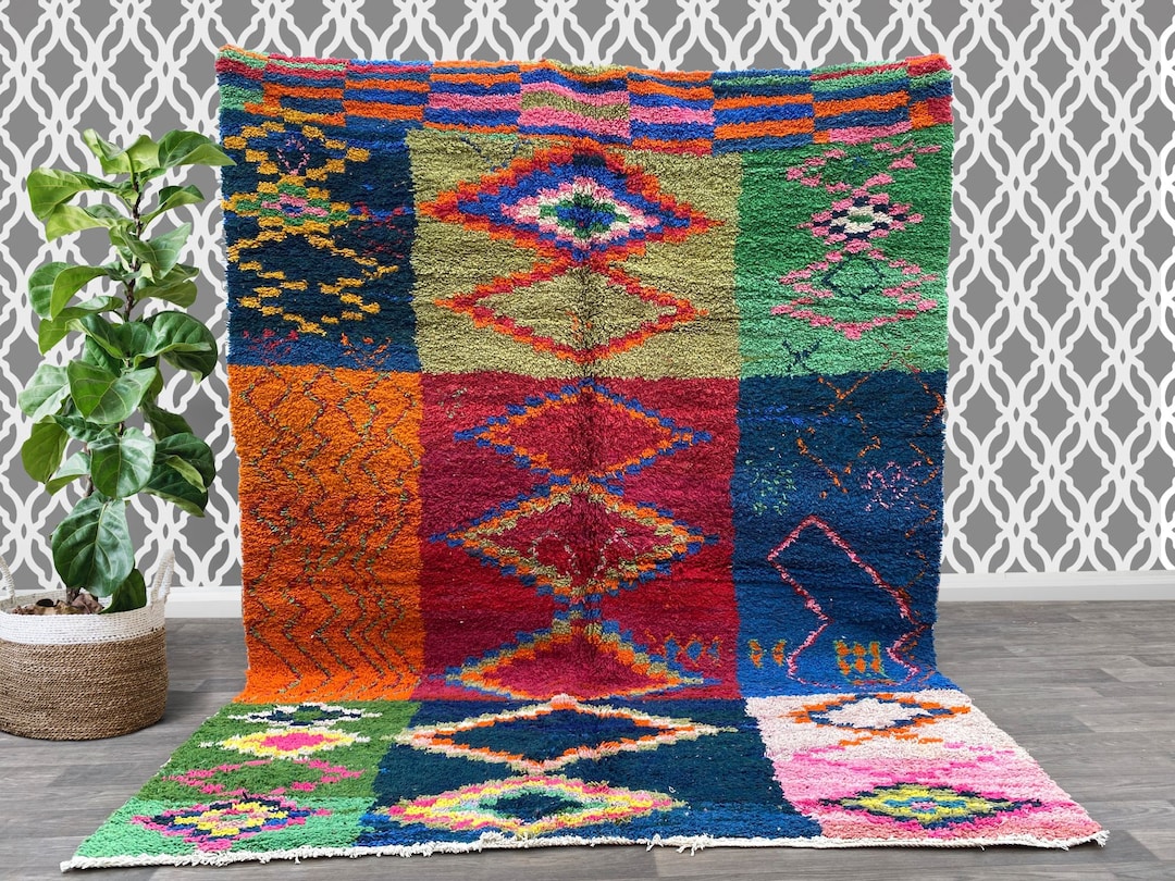 Tapis Marocain Vintage Azilal – 100% Laine Nouée Main – 120x50 Cm – Multicolore
