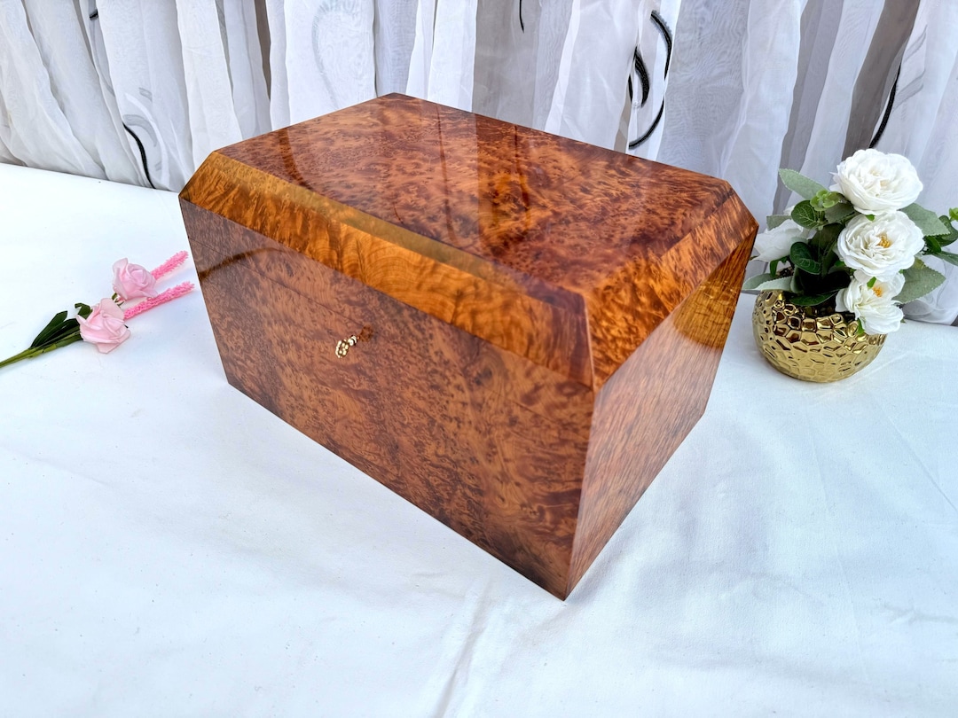 Large handmade wooden jewelry box made of thuya burl wood 15 x10
