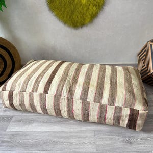 Large Vintage Moroccan Kilim Pouf 24x47 – Boho Floor Cushion Cover, Handwoven Berber Rug Ottoman for Living Room & Home Decor (Unstuffed)