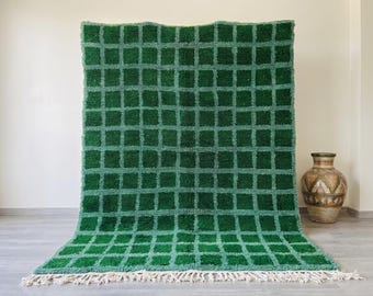 Green Grid Beni Ourain Rug – Handmade Moroccan Berber Wool Rug