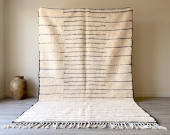 Beni Ourain Teppich 260x230, Wollteppich, Beige Schwarz Gestreift, Neutrales Wohnzimmer