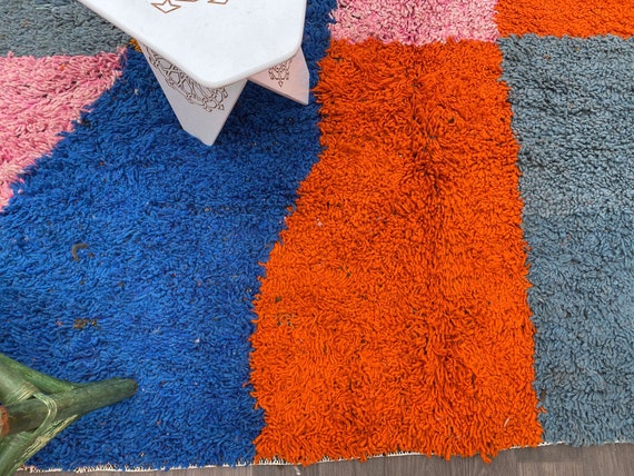 Tapis Berbère Marocain 6.5x9.5 Ft - Laine Tissée Main - Motifs Boho Multicolore