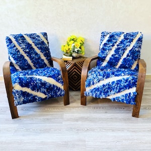 Set van 2 fauteuils uit het midden van de eeuw, retro fauteuil, moderne stoel, relax stoel in vintage stijl, handgemaakte houten stoel, Marokkaanse houten fauteuil cadeau