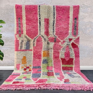 Moroccan beni ourain rug 6X8, Pink Berber rug ,Moroccan rug 5.6 FT x 8.3 FT, handmade rug ,beni ourain rug,area rug image 1