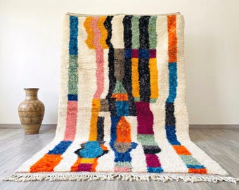 Colorful Azilal Moroccan Rug – Handmade Berber Wool, Abstract Modern Area Decor