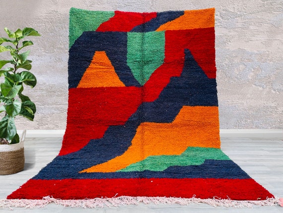 Tapis Berbère Vintage Fait Main – Maroc – Laine – 6.6x10.2 Ft – Style Boho