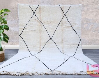 Ready to Ship Beni Ourain Moroccan Rug 8.3x11 ft – Handmade Wool Berber Carpet – Ivory & Black Diamond Tribal Area Rug