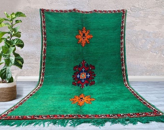 moroccan rug vintage 7x12, Moroccan green Rug,  vintage wool rug,Berber red rug, Handmade Beni Ourain carpet 7.6 FT x 12.3 FT