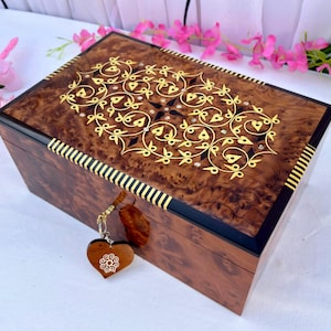 Thuya Burl Wood Jewelry Box: Moroccan Handmade Keepsake with Lemon Wood Inlay