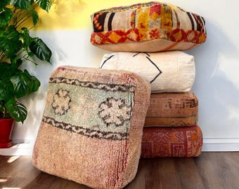 Moroccan Kilim Pouf, Floor Pouf Vintage Moroccan Ottoman, Beni Ourain Square Pouf, Yoga Meditation Cushion, Outdoor Kilim Pillows(UNSTUFFED)