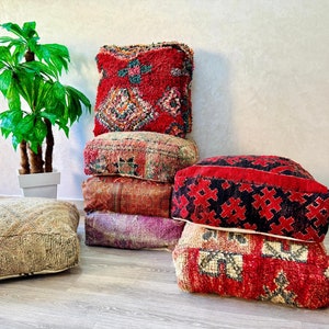 70%OFF** Moroccan Kilim Pouf Floor Pouf Vintage Moroccan Ottoman Square Pouf, Yoga Meditation Cushion, Outdoor colorful Kilim Pillows Cover