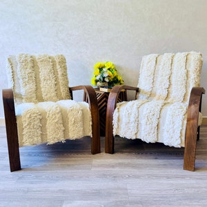 Set of 2 Mid century armchair- chair - Retro lounge chair - modern chair - relax vintage style chair -Handmade walnut wood and vintage kilim